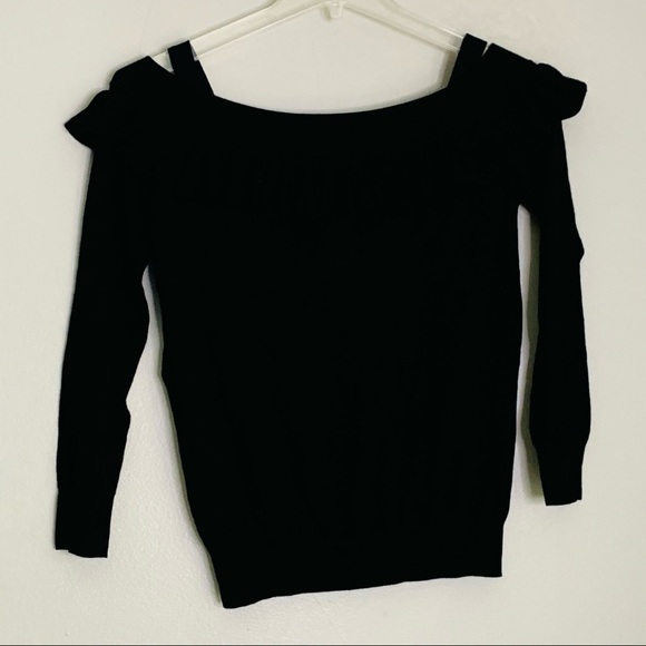 MAJE Jumper flounce ruffle wool black medium sweater pullover cold shoulder - Picture 3 of 7